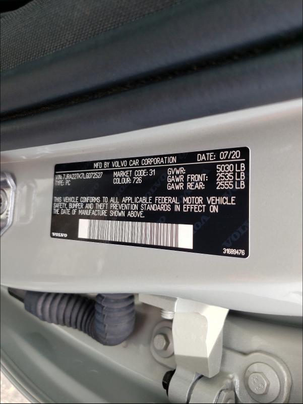 2020 VOLVO S60 T6 MOM 7JRA22TK7LG072527
