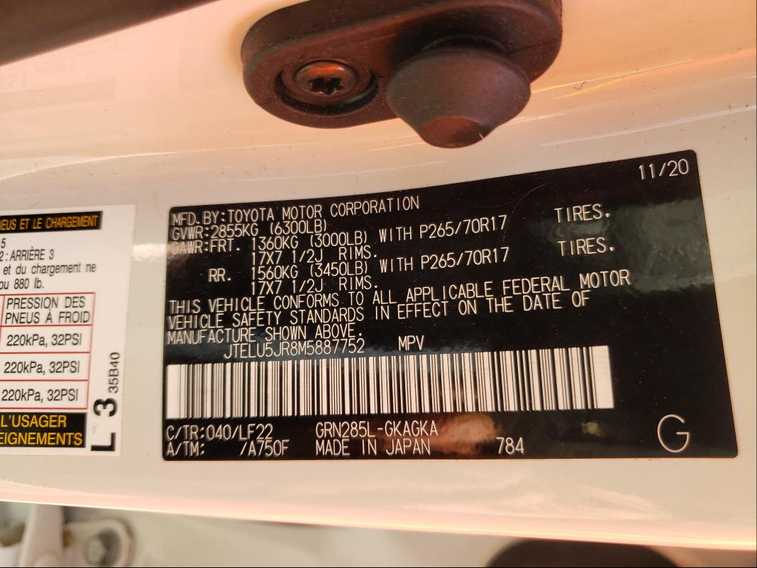 2021 TOYOTA 4RUNNER VE JTELU5JR8M5887752