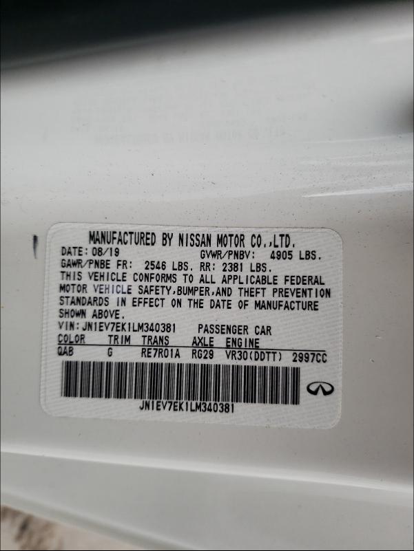 2020 INFINITI Q60 PURE JN1EV7EK1LM340381