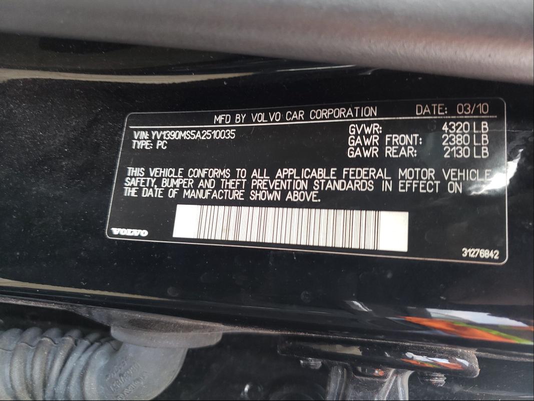 2010 VOLVO S40 2.4I YV1390MS5A2510035
