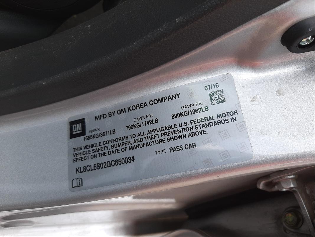2016 CHEVROLET SPARK EV 2 KL8CL6S02GC650034