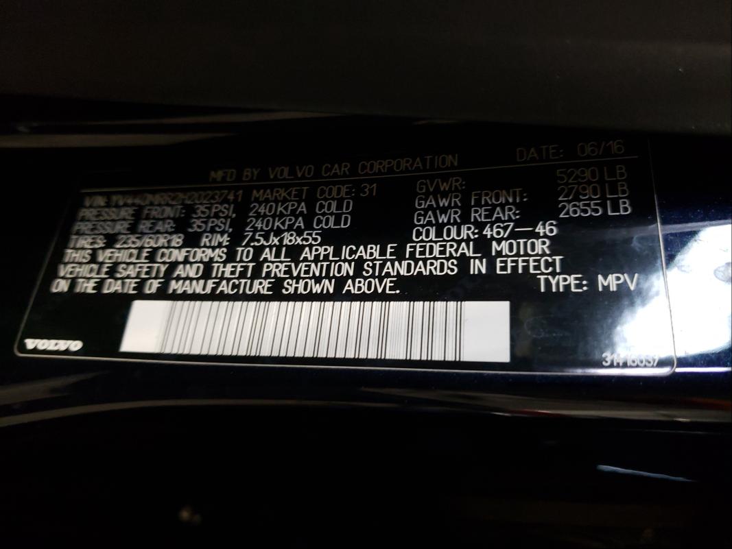 2017 VOLVO XC60 T5 DY YV440MRR2H2023741