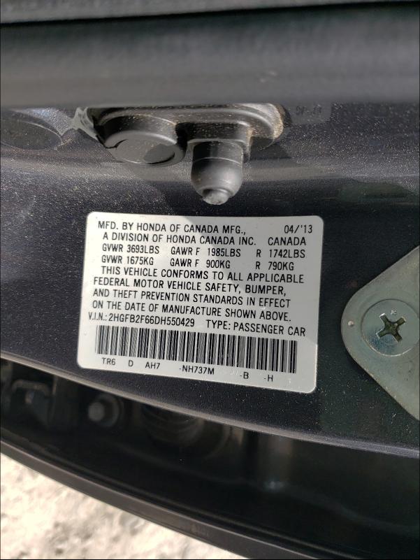 2013 HONDA CIVIC HF 2HGFB2F66DH550429