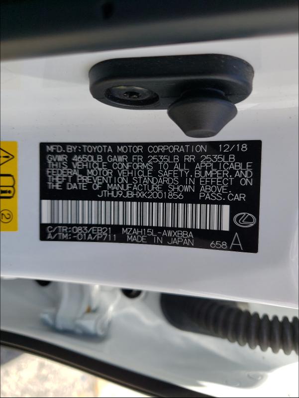 2019 LEXUS UX 250H JTHU9JBHXK2001856