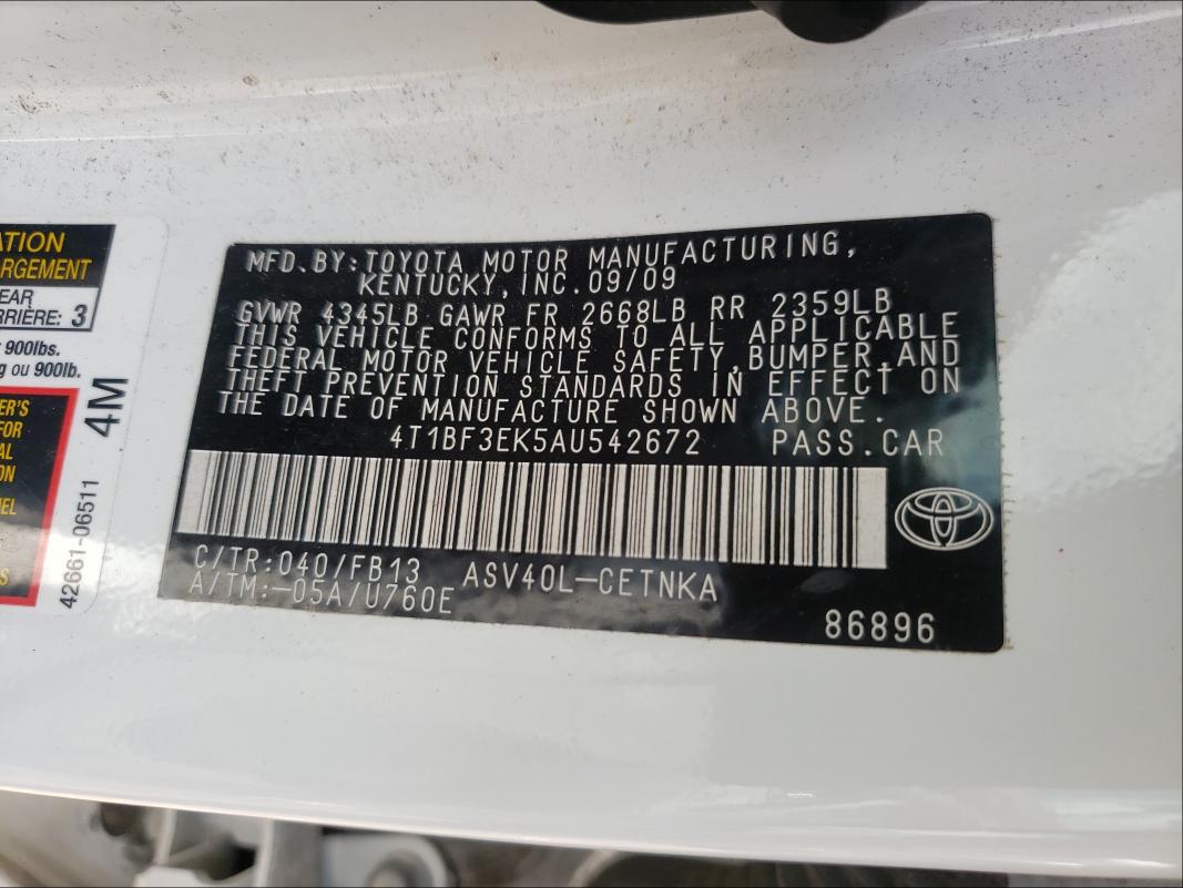 2010 TOYOTA CAMRY BASE 4T1BF3EK5AU542672