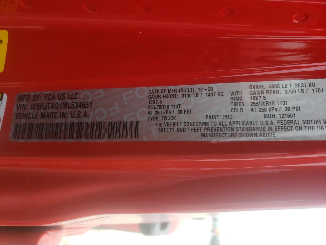 2021 JEEP GLADIATOR 1C6HJTAG1ML534651