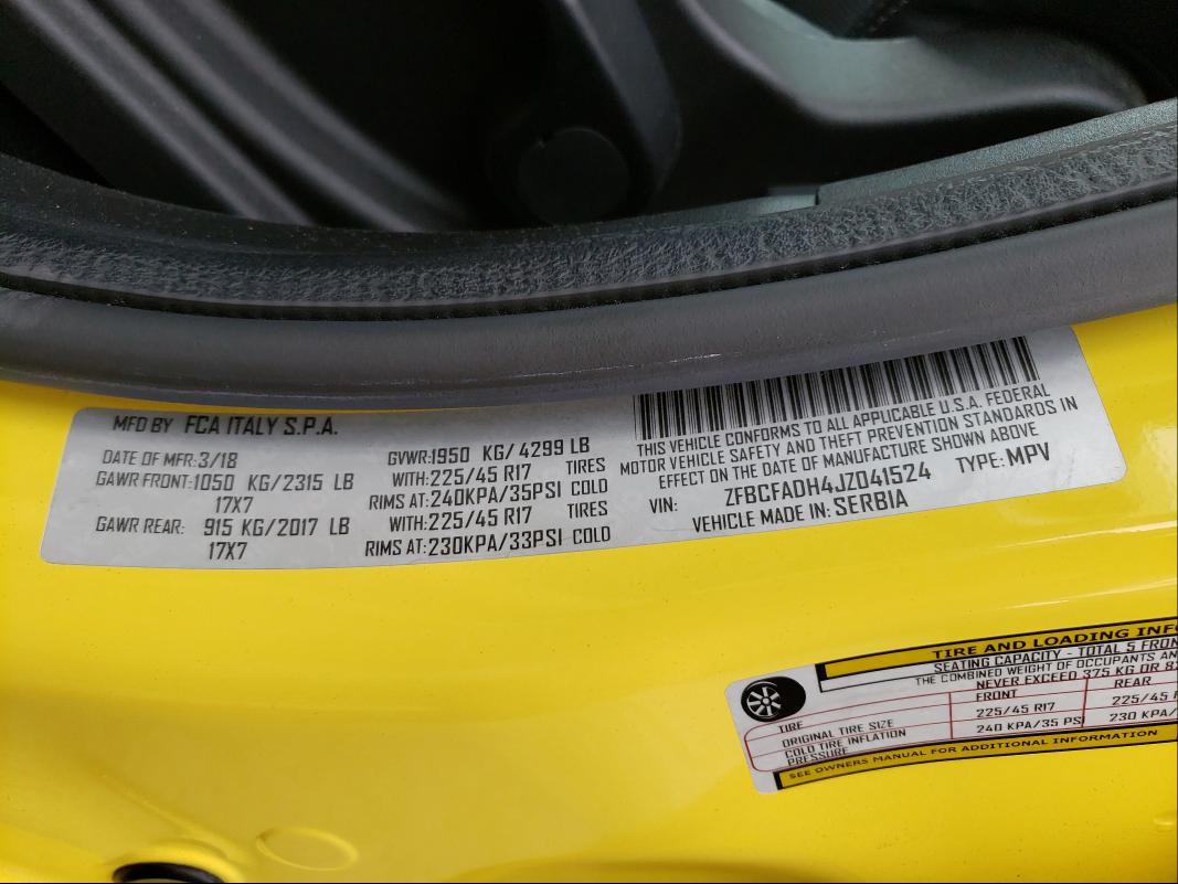2018 FIAT 500L TREKK ZFBCFADH4JZ041524