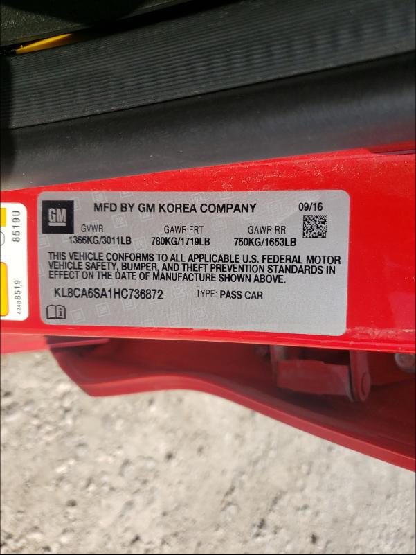 2017 CHEVROLET SPARK KL8CA6SA1HC736872