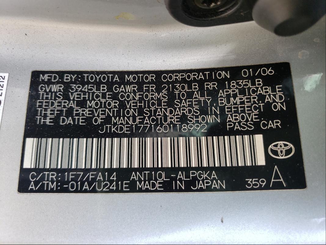 JTKDE177160118992 Toyota Scion Tc 2006. Фото: 9