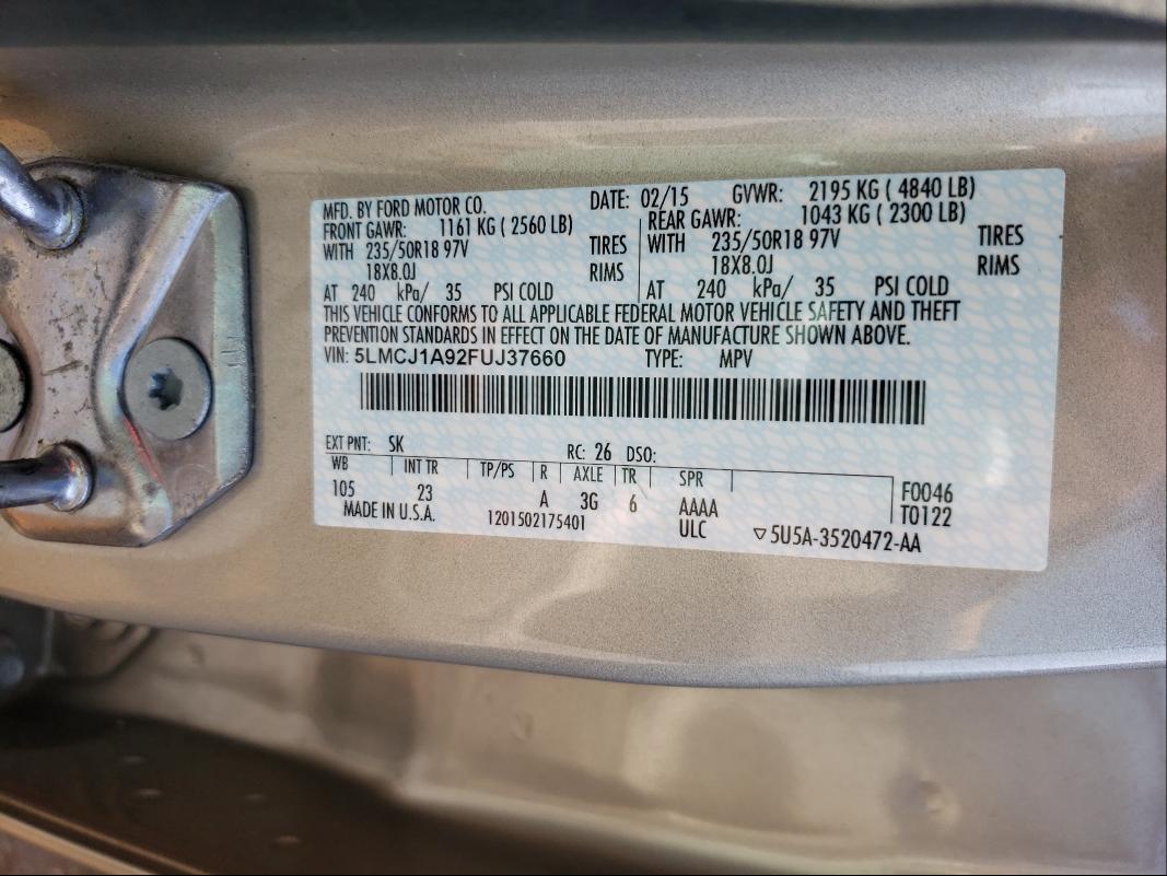 2015 LINCOLN MKC 5LMCJ1A92FUJ37660