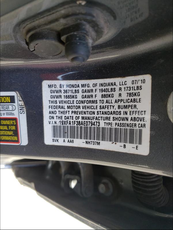 2010 HONDA CIVIC VP 19XFA1F38AE079473