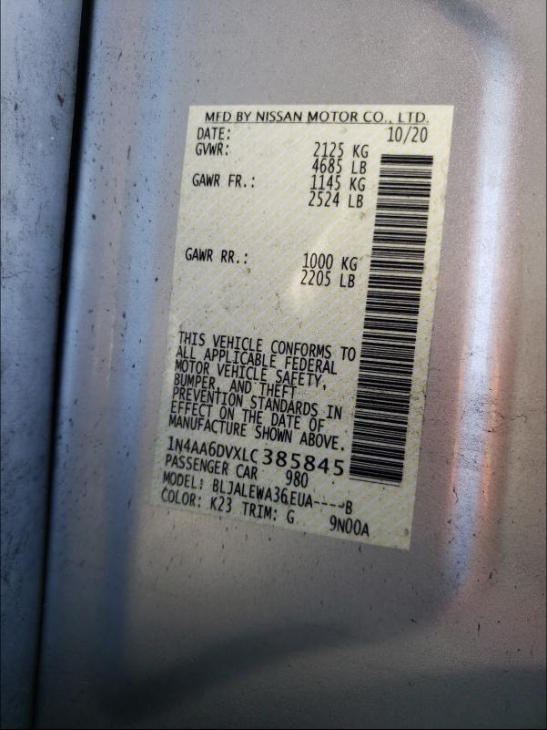 2020 NISSAN MAXIMA SL 1N4AA6DVXLC385845