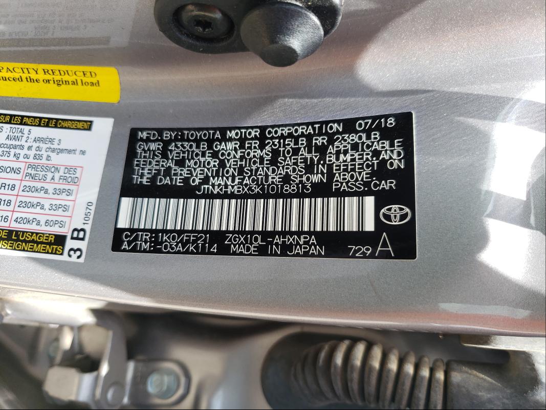 2019 TOYOTA C-HR JTNKHMBX3K1018813