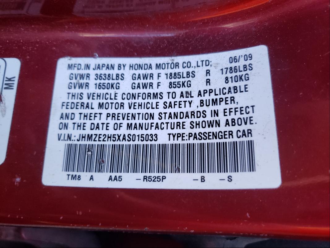 2010 HONDA INSIGHT LX JHMZE2H5XAS015033