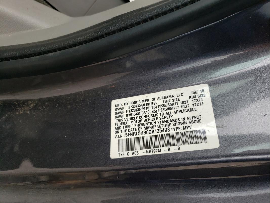 2016 HONDA ODYSSEY SE 5FNRL5H30GB135498