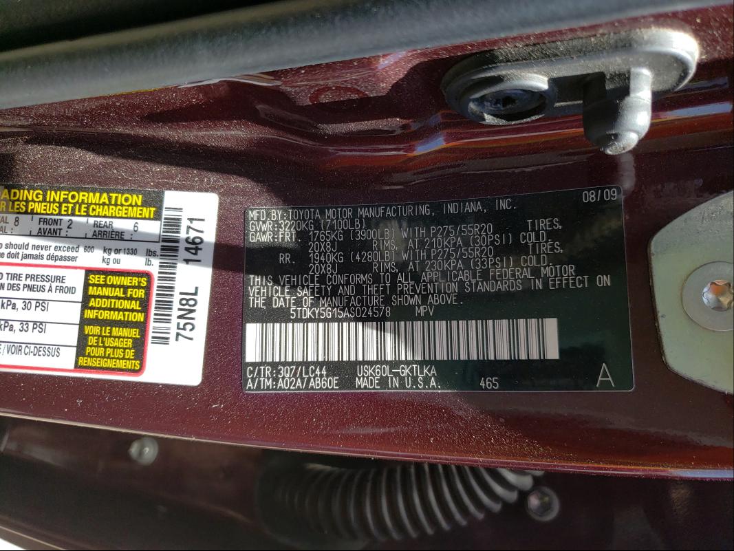 2010 TOYOTA SEQUOIA LI 5TDKY5G15AS024578