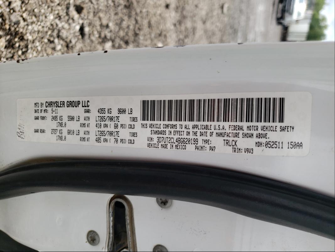2011 DODGE RAM 2500 3D7UT2CL4BG620199