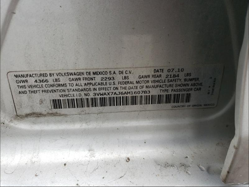 2010 VOLKSWAGEN JETTA LIMI 3VWAX7AJ6AM160783