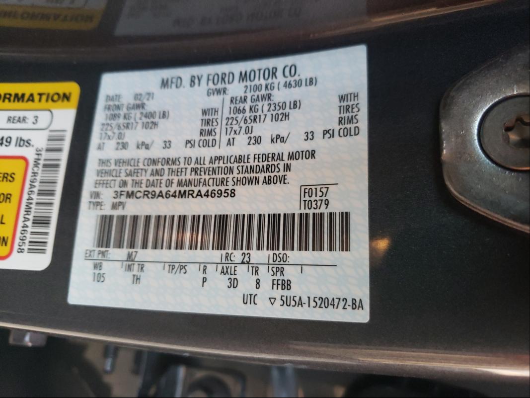 2021 FORD BRONCO SPO 3FMCR9A64MRA46958