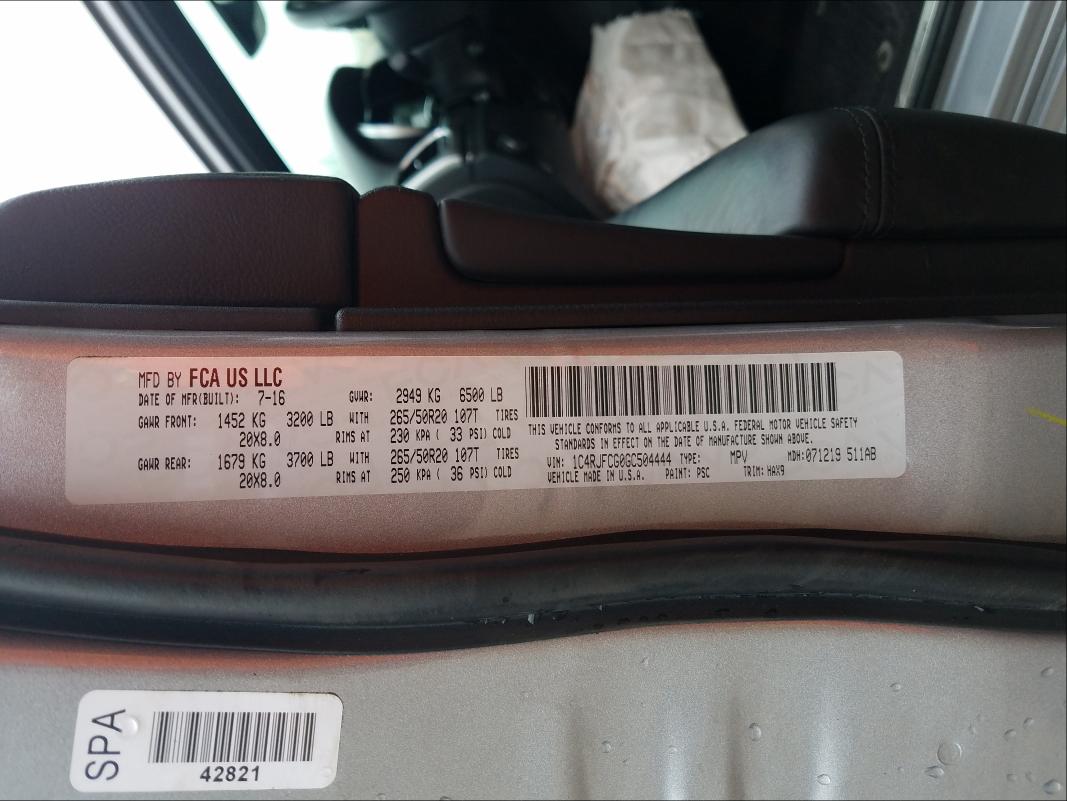 2016 JEEP GR CHEROKE 1C4RJFCG0GC504444