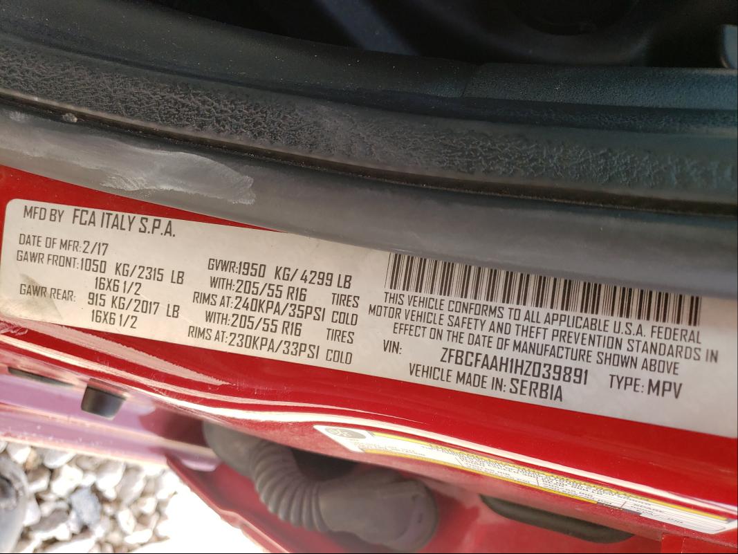 2017 FIAT 500L POP ZFBCFAAH1HZ039891
