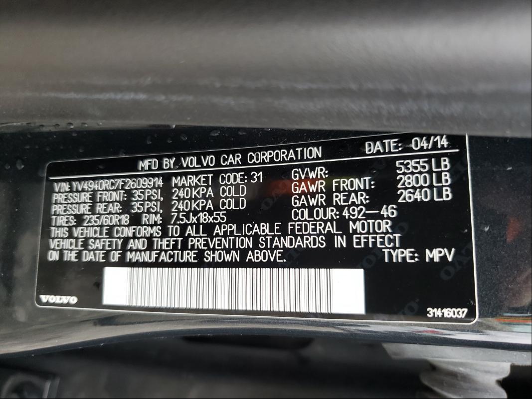 2015 VOLVO XC60 3.2 P YV4940RC7F2609914