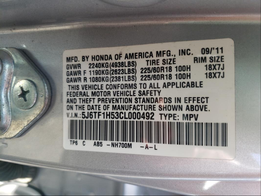 2012 HONDA CROSSTOUR 5J6TF1H53CL000492