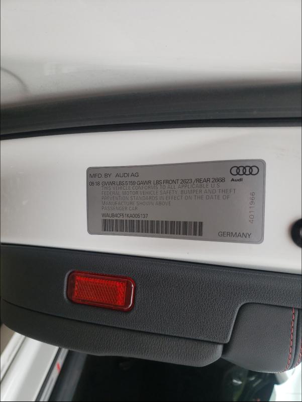 2019 AUDI S5 PREMIUM WAUB4CF51KA005137