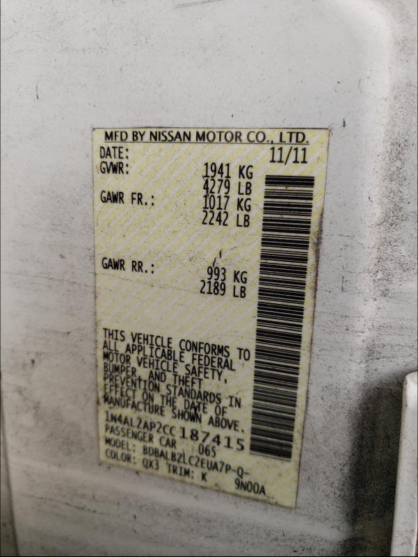 2012 NISSAN UK 1N4AL2AP2CC187415
