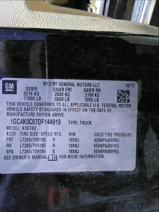 2013 CHEVROLET 3500 HD 1GC4K0C87DF144919