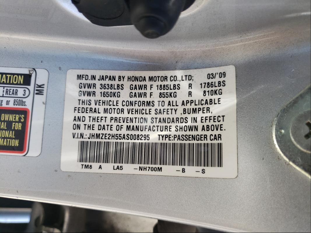 2010 HONDA INSIGHT LX JHMZE2H55AS008295