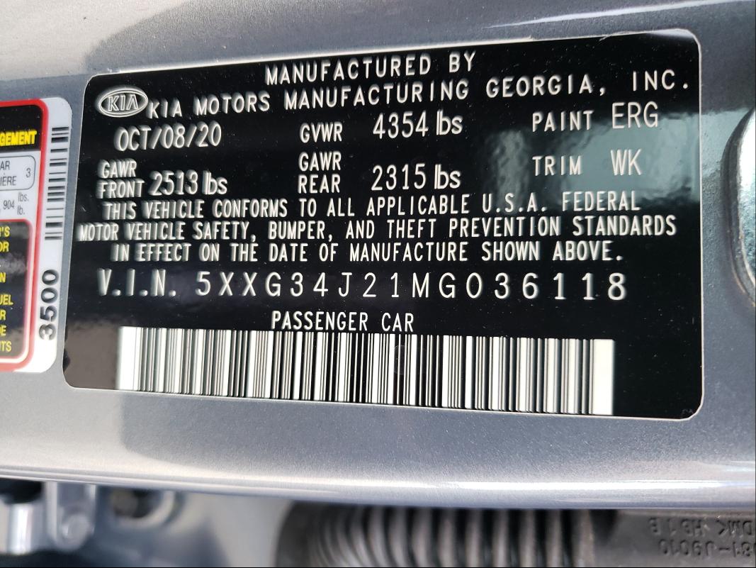 2021 KIA K5 EX 5XXG34J21MG036118