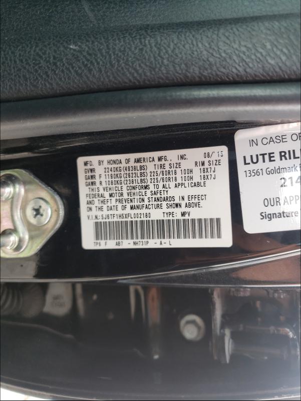 2015 HONDA CROSSTOUR 5J6TF1H5XFL002180