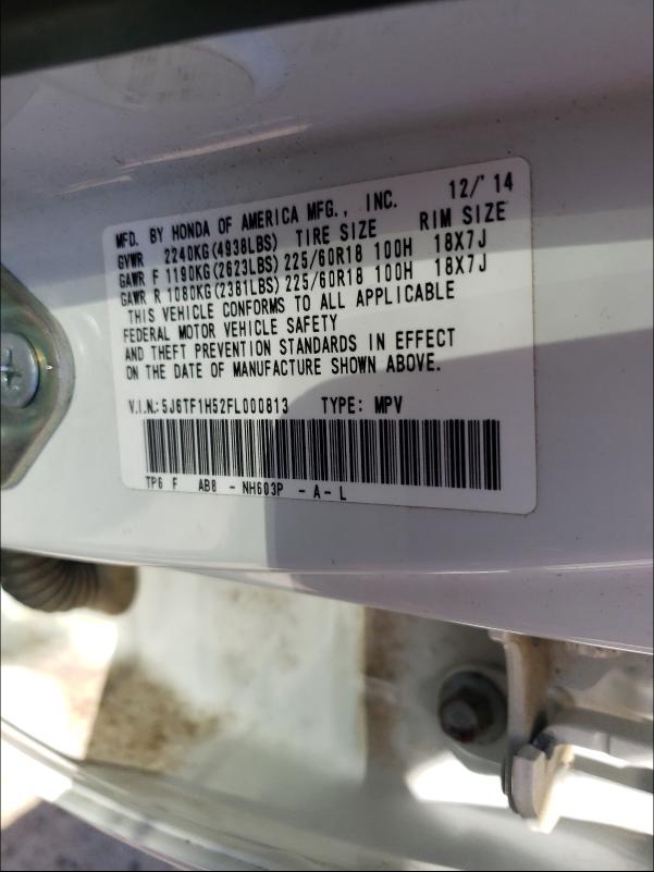 2015 HONDA CROSSTOUR 5J6TF1H52FL000813
