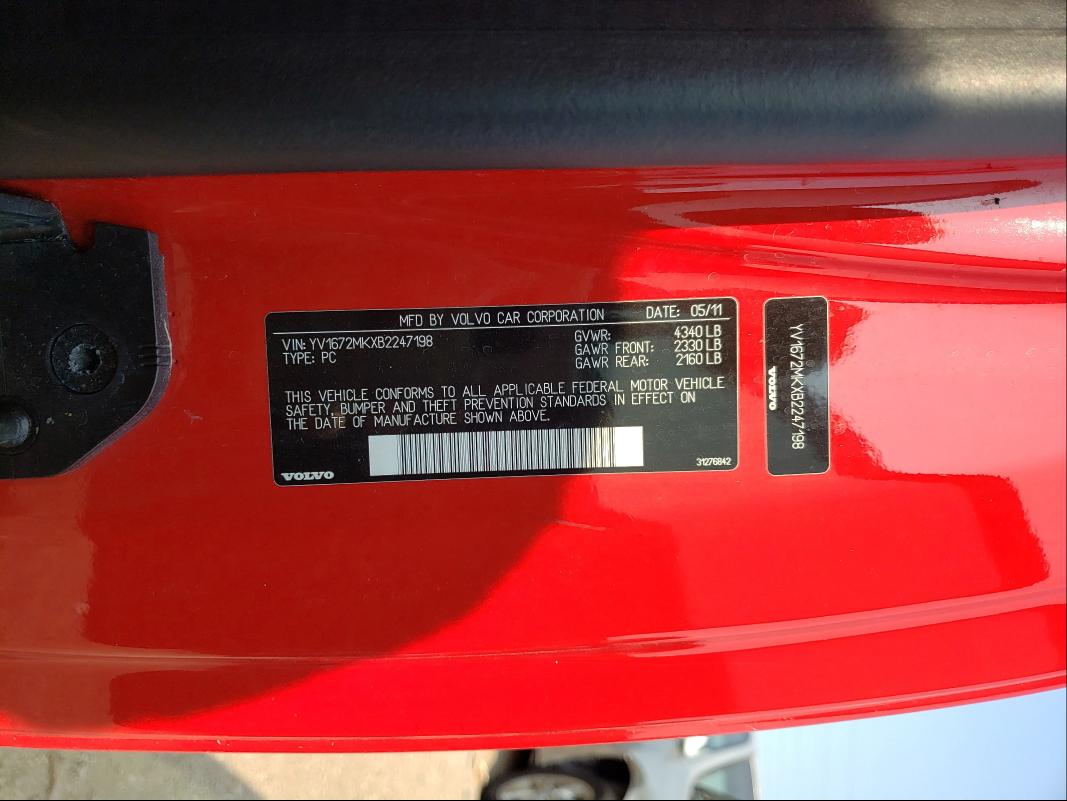 2011 VOLVO C30 T5 YV1672MKXB2247198