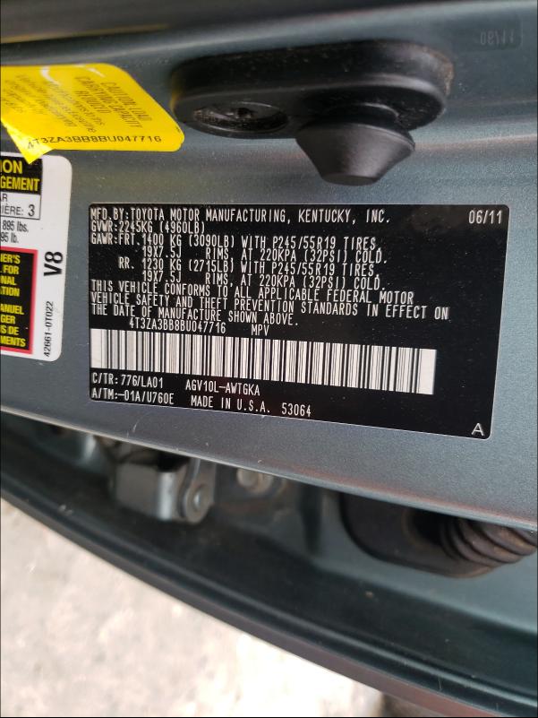 2011 TOYOTA 1/2 TON XL 4T3ZA3BB8BU047716