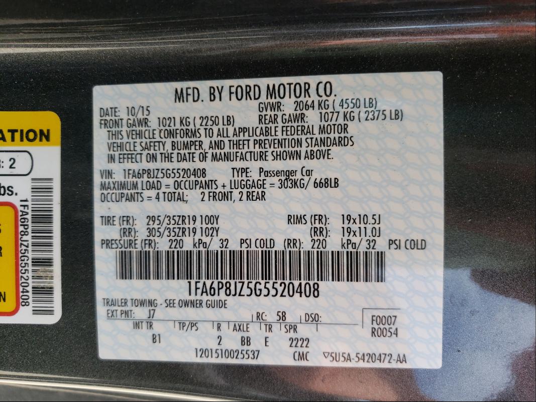 2016 FORD MUSTANG SH 1FA6P8JZ5G5520408