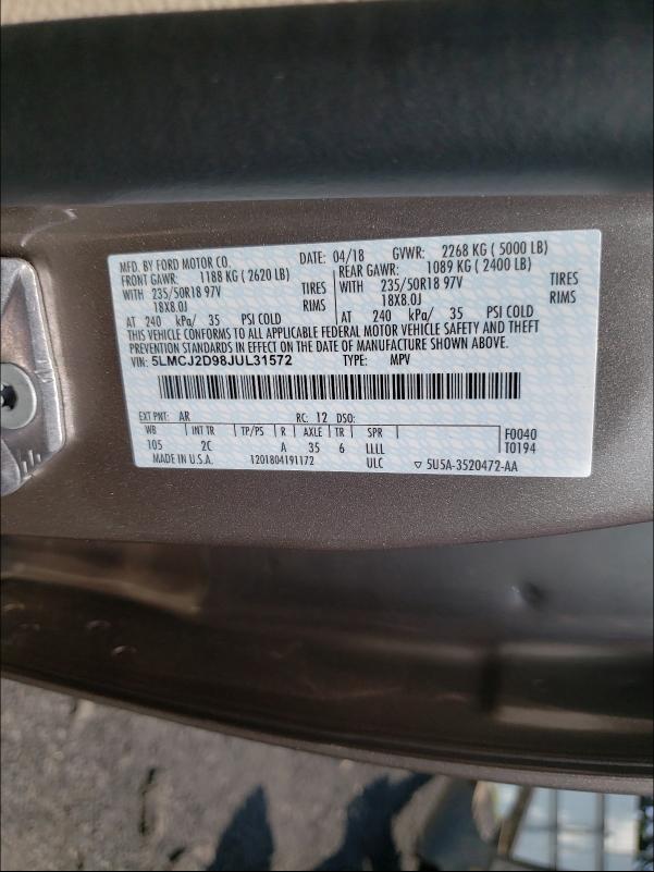 2018 LINCOLN MKC SELECT 5LMCJ2D98JUL31572