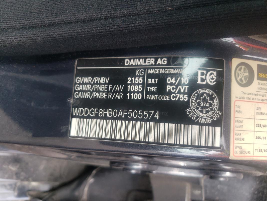 2010 MERCEDES-BENZ C 350 4MAT WDDGF8HB0AF505574