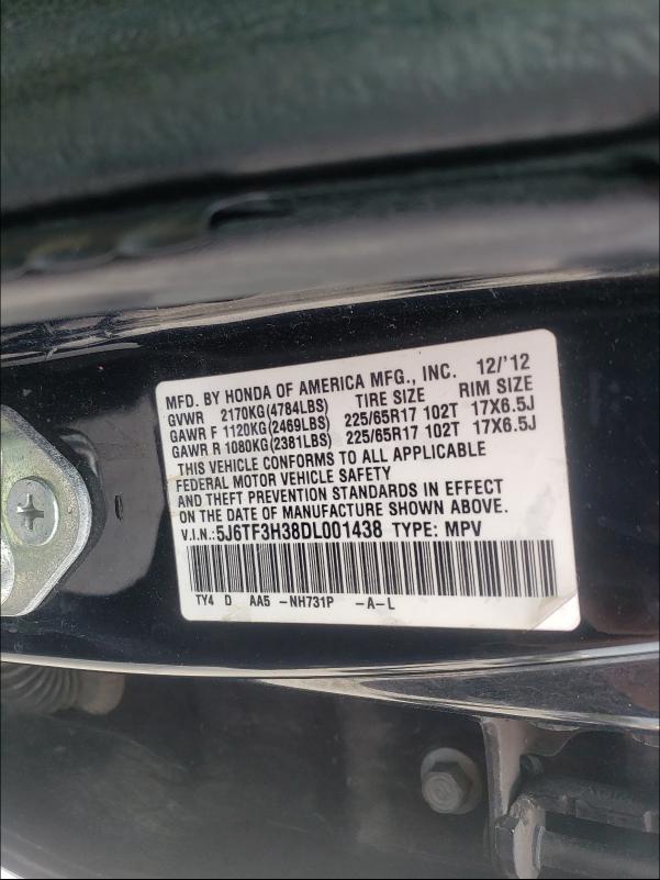 2013 HONDA CROSSTOUR 5J6TF3H38DL001438