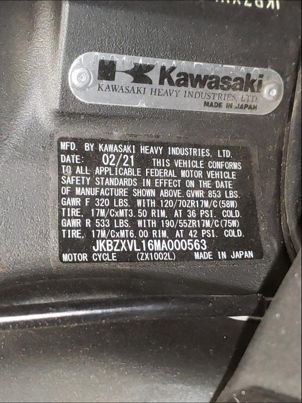 2021 KAWASAKI ZX1002 L JKBZXVL16MA000563