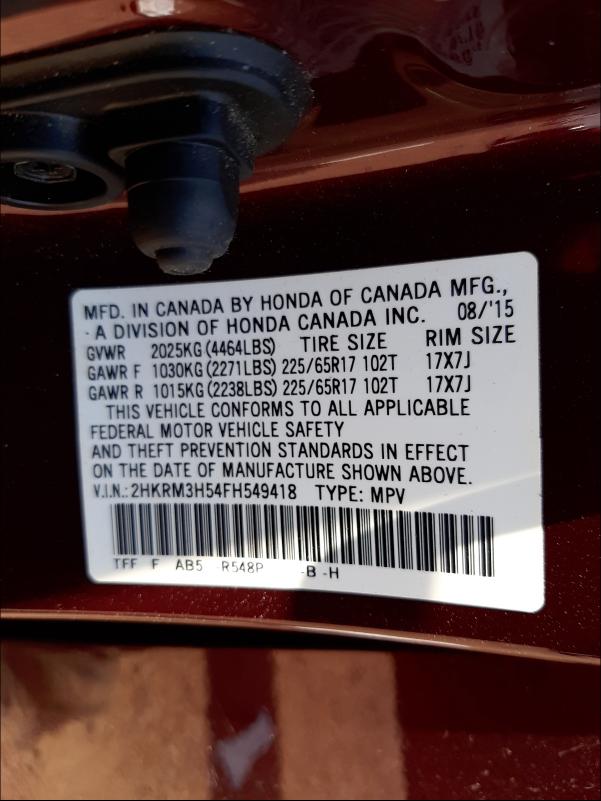 2015 HONDA 13V 2HKRM3H54FH549418