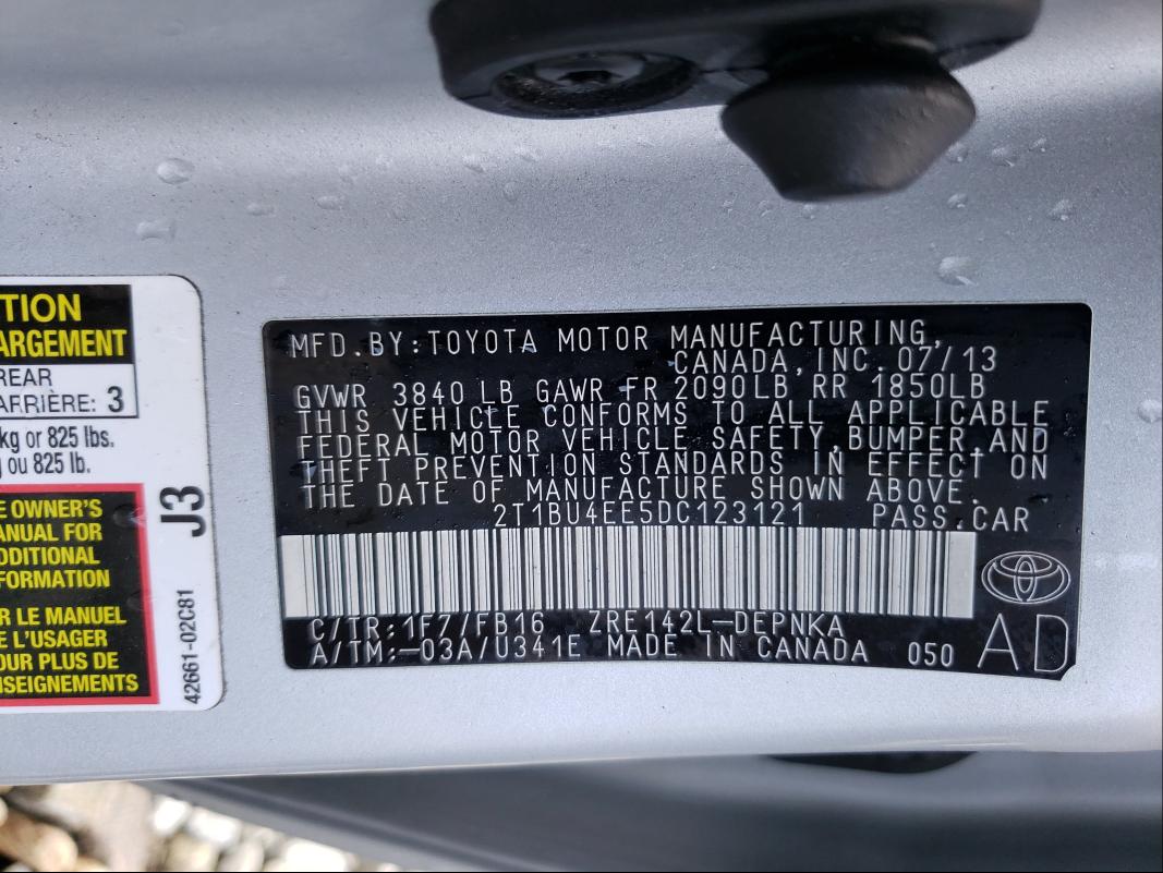 2013 TOYOTA COROLLA BA 2T1BU4EE5DC123121