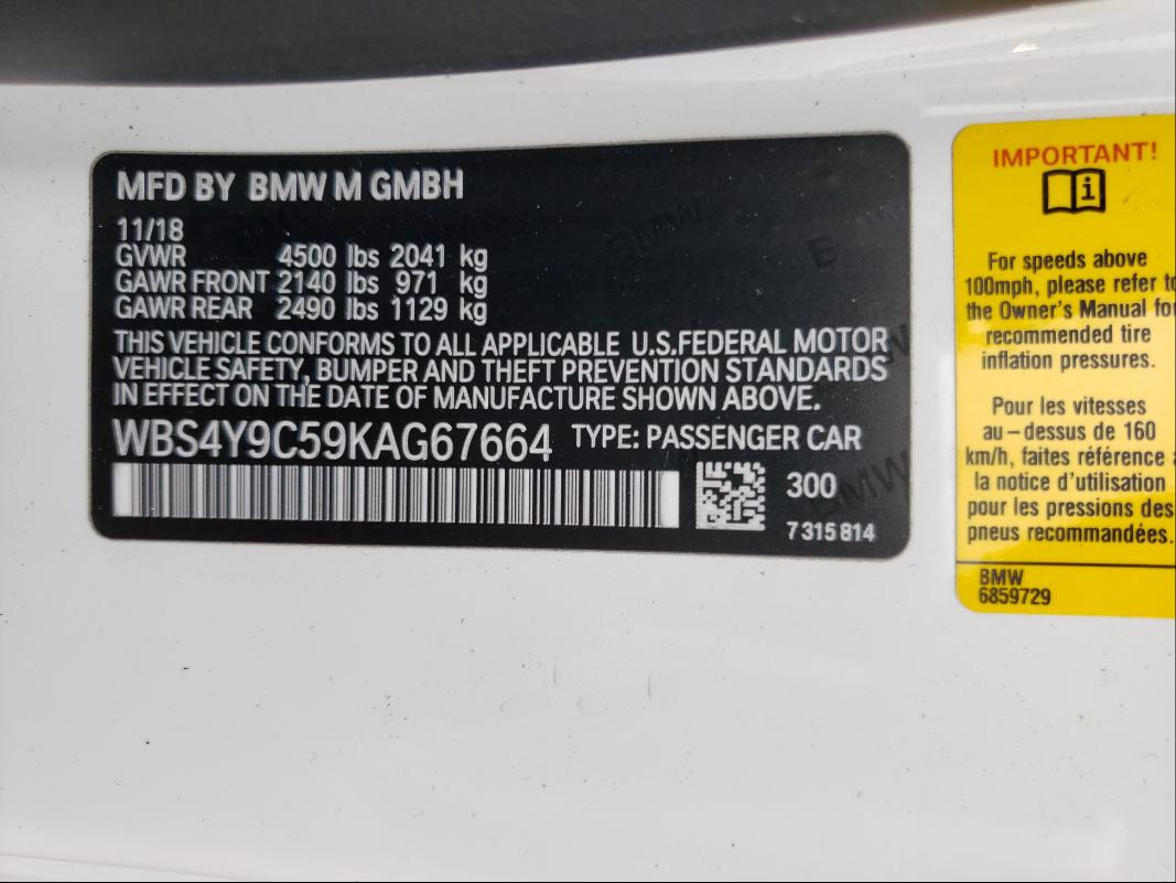 2019 BMW M4 WBS4Y9C59KAG67664