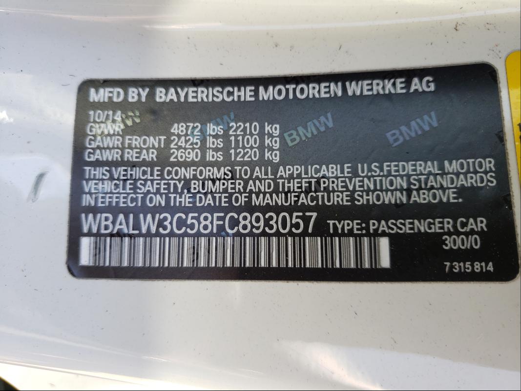 VIN WBALW3C58FC893057 2015 BMW 6 Series, 640 I no.10