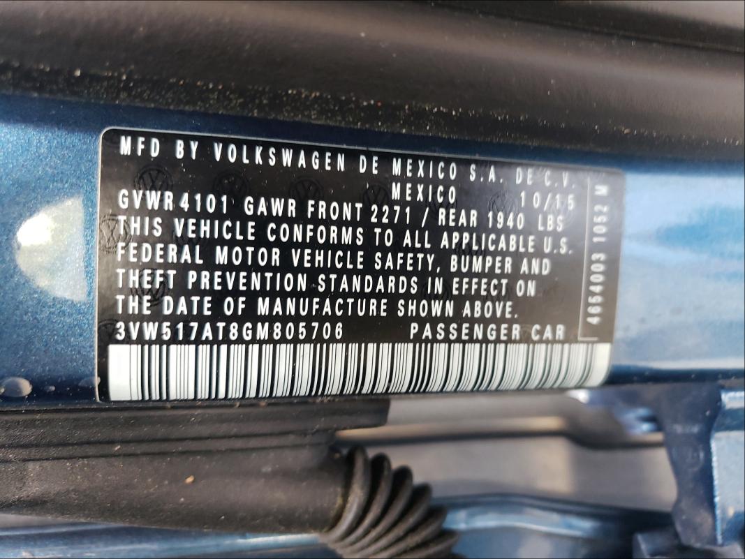 2016 VOLKSWAGEN BEETLE S/S 3VW517AT8GM805706