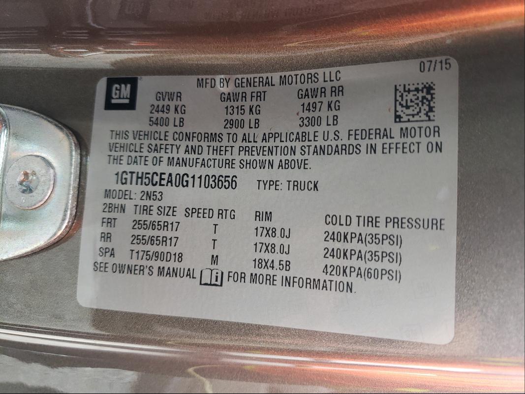 2016 GMC CANYON SLE 1GTH5CEA0G1103656