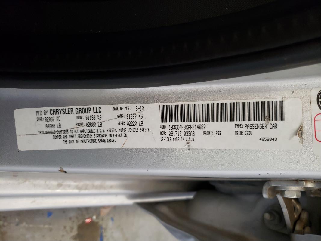 2010 DODGE AVENGER SX 1B3CC4FBXAN214682