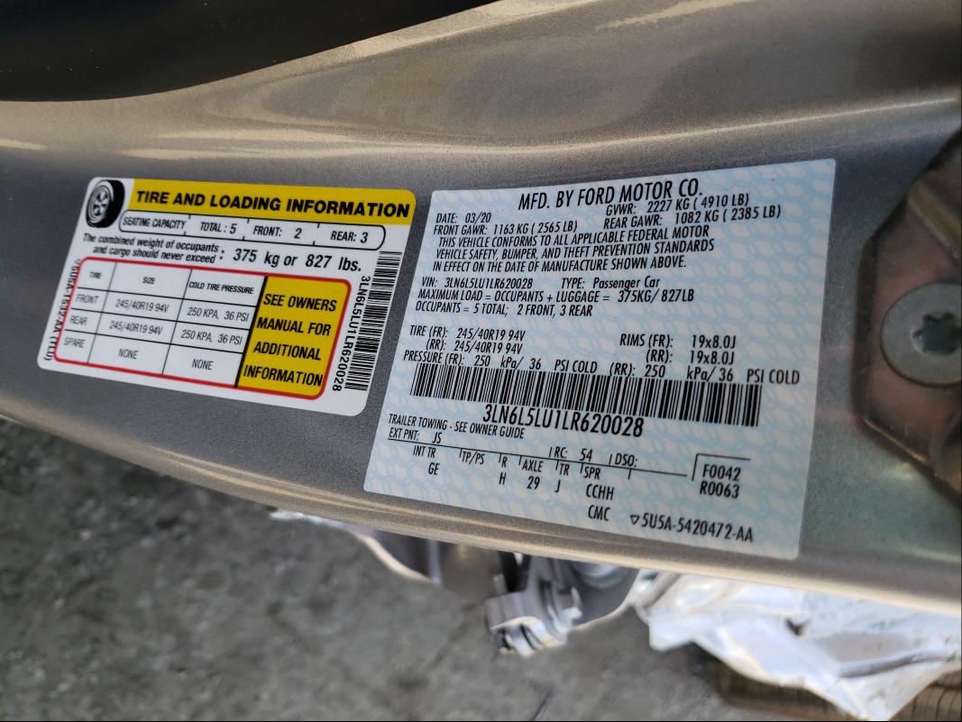 2020 LINCOLN MKZ RESERV 3LN6L5LU1LR620028