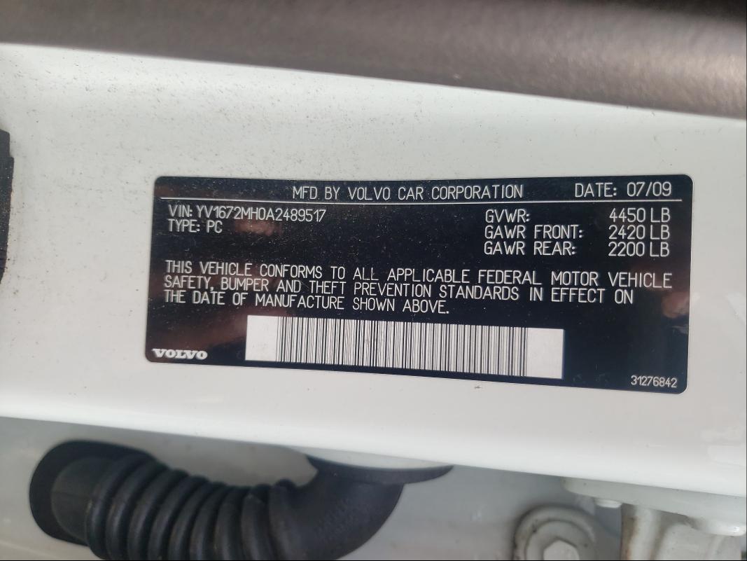2010 VOLVO S40 YV1672MH0A2489517